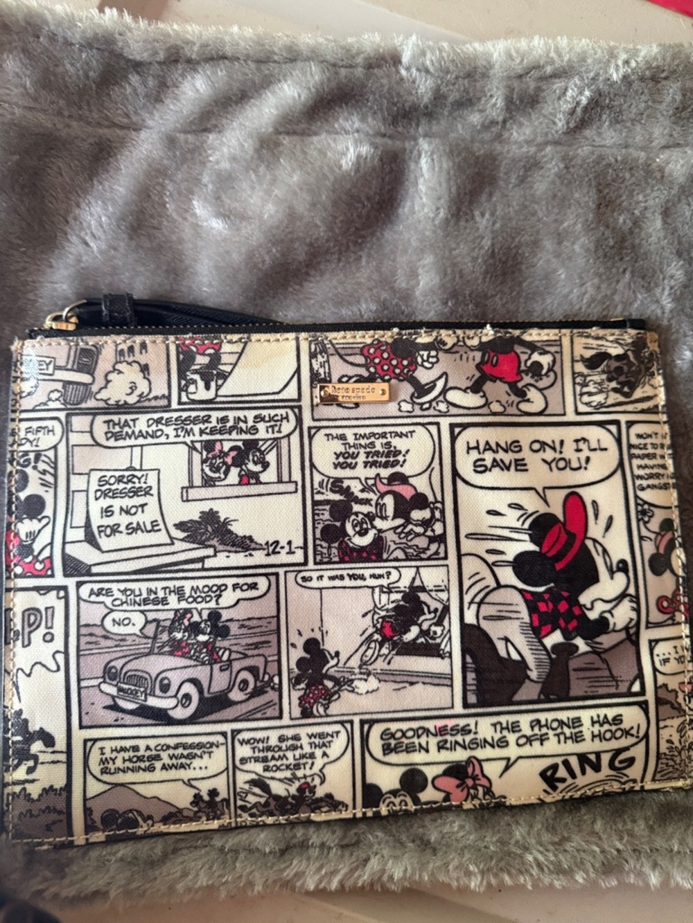 Kate Spade Black, White & Red Comic-Print Wristlet bag